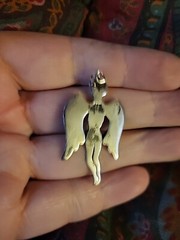 Vintage Sterling Silver Fairy Pendant Charm 925 Nude Angel Wings Holding Ball