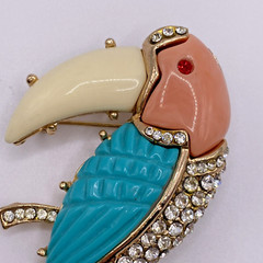 Vintage Bird Brooch Parrot Figural Animal Rhinestone Multicolor Retro Costume
