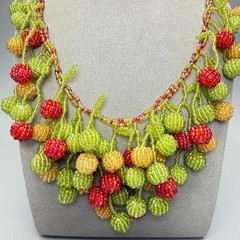 Handmade Fruit Necklace 20″ Beaded Layered Colorful Statement Fun Chunky Summer