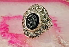 Vintage Art Deco Nouveau Black Onyx Spartan Silver Unmarked Ring Size 5