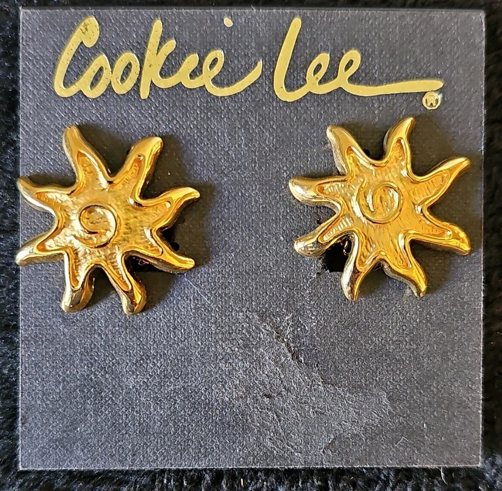 Cookie Lee Goldtone Sun Star Celestial Swirl 1.25” Retro Clip On Earrings New.