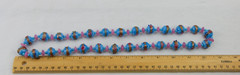 Sky Blue Cake Bead Necklace with Glass Bead Spacers, Closed Single Strand, 132gr