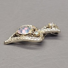 Vtg Heart Pendant Dangle AB Rhinestone Gold Tone 1 5/8″