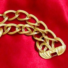 Vtg Runway Wide Double Chain MONET 70s GP Textured Oval Link Bracelet Classic