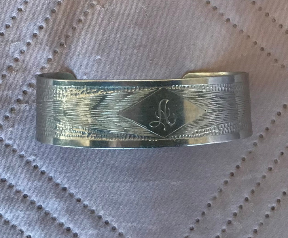 Vintage Native American Style Heart Arrow Cuff Bracelet Silver Tone Monogram A