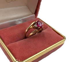VICTORIAN ANTIQUE 10K SOLID GOLD FLIP RING S6.25 SYNTHETIC RED RUBY FAUX DIAMOND