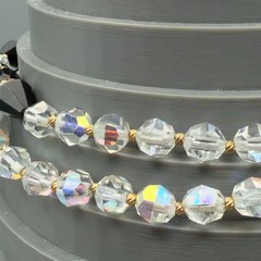 Vintage Black Clear Crystal Beaded Necklace Rhinestone Clasp 15″