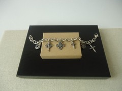 VTG Sterling Silver Religious Cross Double Sided Charm Oval Link Chain Bracelet