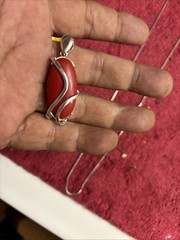 Vintage Red Jasper?sterling Silver 925 Pendant & Sterling 925 Large Chain Italy