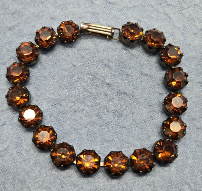 Bracelet Vintage Brown Rhinestone Gold Toned