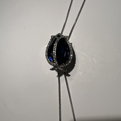 Gemstone Necklace-Metal Silvertone Tulip Dark Navy Blue Sliding Adjust Chain