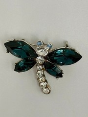 Dragonfly Pin Brooch Blue Rhinestones 1.25 Inches