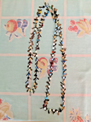 Vintage Multi Color Glass Bead Copper Charms Chain Necklace 50” boho