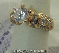 9 mm CUBIC ZIRCONIA VERMEIL over Sterling Silver 0.925 Estate Engage RING size 8