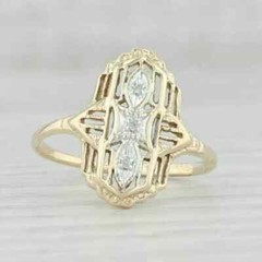 Art Deco Style Edwardian Lab Created Diamond 14K Gold FN Filigree Wedding Ring