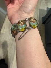 Vintage Ayala Bar Retired Fabric Under Glass Panel Bracelet Magnetic Clasp