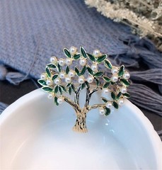 Lucky Pearl Tree Brooches for Women Men Girls Gold Tone Fashion Vintage Green…