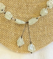 Vintage Natural Prehnite Gemstone Necklace Signed Chipita 18 Inch Plus Drop