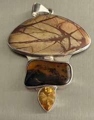 VTG Charles Albert 925 Sterling Silver Jasper, Amber and Citrine Pendant MASSIVE