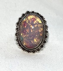 Vintage Mexico FCP 925 Sterling Silver Simulated Fire Opal Ring Size 6