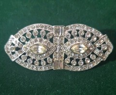 Vintage Designer Silver Toned Rhinestone Brooch Pin Elegant 2 1/4″ Long & Marked