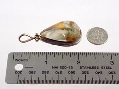 Vintage Artisan Made Sterling Silver Rutilated Quartz Cabochon Pendant 925 16.6g