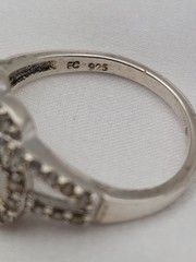 Vintage 43 Natural Diamond 1.00ct 2 Reversed Hearts EC Sterling Ring 3.2Gr Sz7.5
