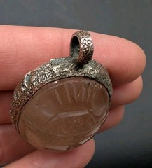 Sterling Silver Rutilated Quartz Carved Scarab Beetle Egyptian Revival Pendant