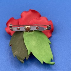 HIBISCUS vintage PIN Brooch handmade polymer clay red