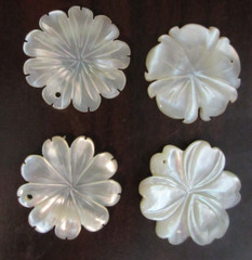 Vintage Mother Of Pearl Carved 4 Flower Pendant 1.25 in