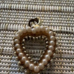 Vintage Heart-Shaped Gold White Imitation Pearl Beaded Pendant Charm