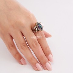 Turkish Reversible Marquise Alexandrite and White Topaz 925 Sterling Silver Ring