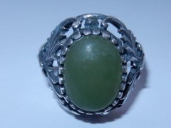 1970s Ukraine Vintage old russian Sterling SILVER 875 Ring stone nephritis jade