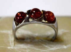 Baltic Vintage Genuine Cognac Color Amber Ring 925 Silver Made in Poland #102