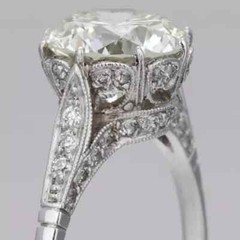 Art Deco Style White Lab Created Diamond Engagement 14K White Gold Finish Ring