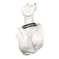 Victorian Revival Choker Necklace 16″ Black Glass Wire Dangle MCM VTG Witch Goth