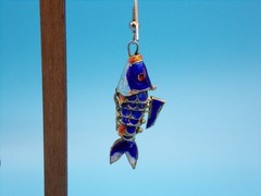 Vintage Cloisonné Blue Enamel Koi Fish Dangle Articulated Earrings French Wire