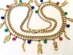 High Quality Vintage 80’s/90’s Long Heavy Gold Chain Dangling CHARM Necklace