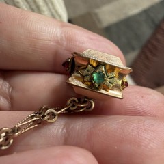 Victorian RARE 9.64g Gold Fill 3” FOB Paste Stone Dog Head Rose GF 26” Necklace