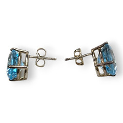 Vintage Sterling Silver 925 Blue Topaz Faceted Oval Post Earrings