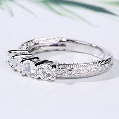 Art Deco Round CZ Filigree Ring 925 Sterling Silver Anniversary Band