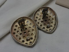 Vintage Large Domed Round Wood Bead Earrings Clip-on Statement