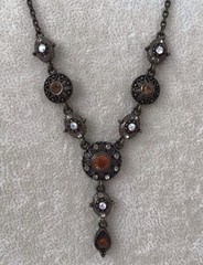 Vintage Nina Ricci Necklace & Earrings Set Amber & Multicolored Rhinestones