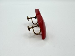 Vtg 40s Cherry Red BAKELITE Rectangle Square Domed Screw Back Earrings TESTED 1”