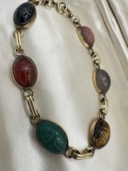 VTG 12k Gold Filled Multi Gemstone Scarab Bracelet 8in 12g Signed Estate Read