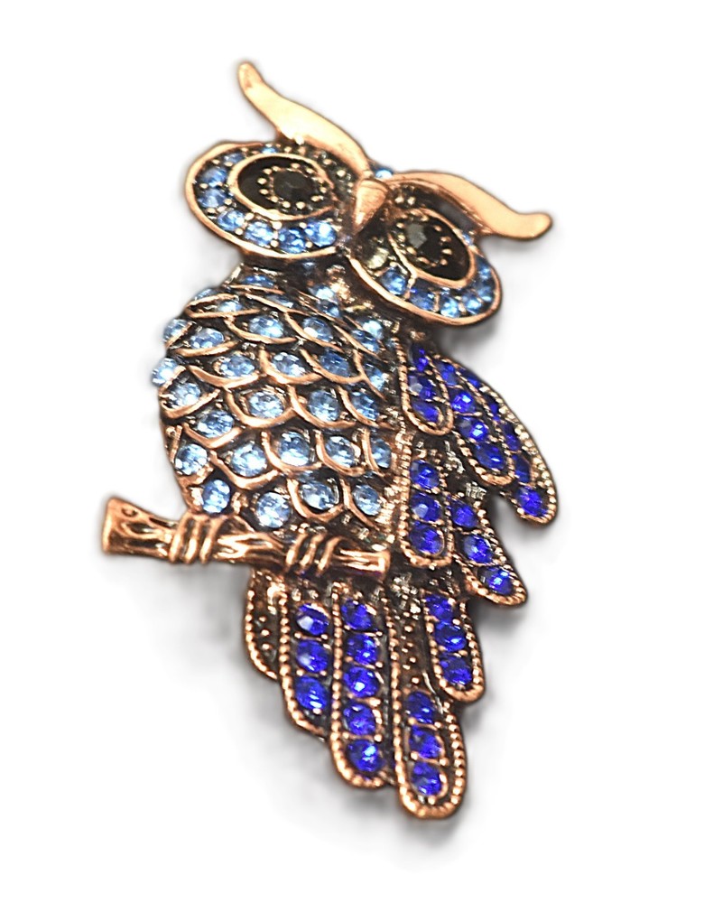 Vintage-style rhinestone owl brooch 341N