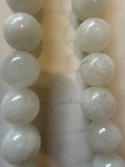 Vintage white jade 10mm beaded necklace, Barrel Clasp Approx 18” Never Removed