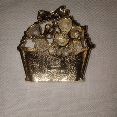 Vintage Brooch Basket Of Green-eyed Kittens Gold-tone MCM American Jewelry Co.