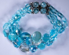 Vintage Made in Germany Blue Glass Bead Multi-Strand Bracelet 6.25″ Silver Tone