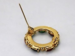 Vintage Colorful Scarab Wreath Brooch Pin, Gold Tone, Fashion Jewelry JWL-595